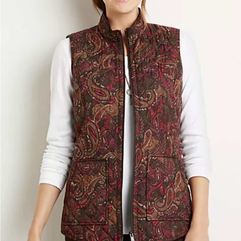 J Jill Heritage vest size XS red olive green brown excellent condition